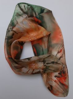 Small neck silk scarf hand painted, Batik head scarf Unique scarf The abstract shawl is multi-colored, made in batik technique on natural silk excelsior. This scarf can be a wonderful accessory in women's closet, a fashionable addition to the female image both in business suit and in everyday outfit. It is very light, airy and soft to the touch. It is easily washed at water temperature not exceeding 30 degrees, dried in a towel and immediately ironed from the inside. The temperature of the iron Handmade Silk Scarves For Summer, Handmade Silk Scarf For Summer, Handmade Multicolor Silk Scarves, Handmade Multicolor Silk Scarf, Handmade Artful Silk Scarves, Artistic Hand Dyed Silk Scarf For Summer, Artistic Hand-dyed Silk Scarf For Summer, Bohemian Handmade Silk Scarves, Bohemian Hand Painted Silk Scarves