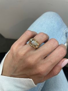 Vintage Tank Ring, Gold Chunky ring, 0.1CT Natural Diamond, 18k Rose Gold, Vintage Jewelry, Unisex ring, Chunky Dome ring, Art Nouveau ring Jewelry Material: Rose Gold 18k + Platinum (the gold has been tested by a professional) Total Carat Weight: 0.10ct (Approx.) Total Metal Weight: 4.97g Size:5.25 US \ EU 50 \ Diameter 16.10mm (inner diameter) Grading Results: Stone Type: Diamond Shape: Round Carat: 0.08ct (Approx.), Stones quantity:1 Color: F Clarity: VS2 Grading Results: Stone Type: Diamond Chunky Vintage Engagement Rings, Chunky Rings Gold, Chunky Gold Engagement Ring, Unique Engagement Rings For Men, Artsy Engagement Rings, Chunky Engagement Rings, Chunky Gold Rings, Tank Ring, Timeless Rings