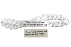 This heavy weight, sterling silver bracelet works well on all bodies. Engrave it inside and out with your own writing, fingerprints, doodles or important dates. ▪️ Qty: 1 Bracelet ▪️ Material: Sterling Silver ▪️ Engraving Plate Measures: 1.62" x .37" (41mm x 9.5mm) ▪️ Satin brushed texture. For good visibility, stay within a 10 word limit (per side) when personalizing this piece. Sizing guide is provided in the product photos. Silver Sterling Silver Name Bracelet For Promise, Engraved Sterling Silver Bracelets For Promise, Engraved Sterling Silver Promise Bracelets, Anniversary Engraved Sterling Silver Name Bracelet, Sterling Silver Name Bracelet With Engraving For Anniversary, Personalized Sterling Silver Bracelets For Promise, Engraved Silver Name Bracelet For Promise, Silver Engraved Name Bracelet For Promise, Silver Engraved Name Bracelet