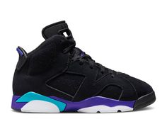 These Jordan 6s are all black suede with purple and aqua accents whose colors are bold against the darkness of the shoe. Summer Collection Men, Jordan 4’s, Jordan Yeezy, Jordan Retro 6, Retro 6, Pretty Shoes Sneakers, Jordan 10, Jordan 8, Nylon Pants