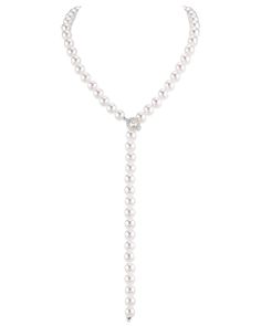 This exquisite pearl necklace features 8.0-8.5mm AAA quality Japanese white Akoya pearls hand picked for their radiant luster. 
The pearls are strung and double knotted on the finest silk thread. The necklace is affixed with an adjustable 14K gold & diamond encrusted clasp that can be placed on any pearl on the strand for easy customization. Akoya Pearl Necklace, Buy Pearls, Pearl And Diamond Necklace, Buy Necklace, Pearl Necklaces, White Freshwater Pearl, Black Jewelry, Pearl Types, Akoya Pearls