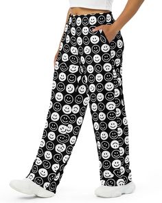 Get the comfort of pajamas in this stylish pair of wide-leg pants. With the adjustable waist and stretchy fabric, it’s like your favorite sweatpants but better. • Relaxed unisex fit • Practical side pockets • Elastic waistband with a white drawstring • Can be worn on the waist or on the hips • Premium knit mid-weight jersey fabric • 95% polyester, 5% elastane (fabric composition may vary by 1%) • Fabric weight: 6.19 oz/yd2 (210 g/m2) (weight may vary by 5%) This product is made especially for yo Elastane Fabric, Pantalon Large, All Smiles, Stretchy Fabric, Jersey Fabric, Leg Pants, Wide Leg Pants, Unique Pieces, Fabric Weights