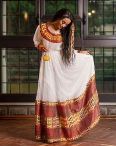 Red and Gold Habesha Dress Habesha Dress Modern, Ethiopia Dress, Beautiful Ethiopian, Habesha Dress, Ethiopian Traditional Dress, Ethiopian Dress, Habesha Kemis, Flowing Fabric, Dress Modern