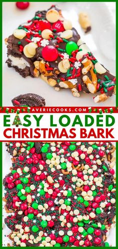 You'll love this Loaded Christmas Bark! Full of sweet and salty goodness like Oreos, M&M's, peanuts, pretzels, and sprinkles, this easy no-bake chocolate bark is an addictive Christmas dessert. Whip up this holiday recipe for a cookie exchange! Chocolate Christmas Bark, Christmas Bark Recipes, Christmas Pretzels, Christmas Candy Homemade, Christmas Bark, Chocolate Bark Recipe, Christmas Sweet Treats, Christmas Baking Recipes, Chocolate Christmas