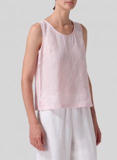 Linen Sleeveless Pullover Top Elegant Everyday Cotton Tank Top, Elegant Cotton Tank Top For Summer, Elegant Summer Cotton Tank Top, Feminine Cotton Scoop Neck Top, Feminine Cotton Tops With Scoop Neck, Scoop Neck Summer Vest For Everyday Use, Chic Spring Tank Vest, Elegant Spring Tank Top For Everyday, Spring Relaxed Fit Scoop Neck Tank Top