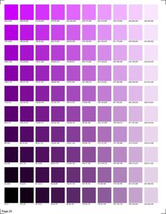 a purple color chart with different shades and numbers on it, all in the same row