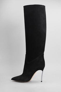 Blade High heels boots in black suede, pointed toe, slip on, blade heel, leather sole, 100 mm heel, 100% suede, Made in Italy Luxury Suede Knee-high Boots With Pointed Toe, Luxury Pointed Toe Suede Heeled Boots, Formal Suede Snip Toe Heeled Boots, Luxury Suede Heeled Boots With Pointed Toe, Suede Pointed Toe Heeled Boots For Evening, Elegant High Shaft Suede Boots, Elegant Suede Heeled Boots With Snip Toe, Luxury Suede Boots With Pointed Toe, Office Suede Boots With Pointed Toe