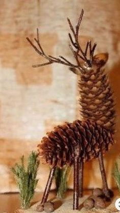 there is a small pine cone shaped like a deer