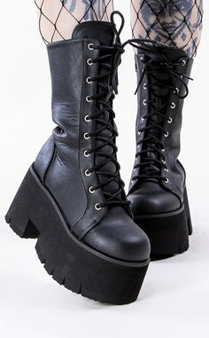 ASHES-105 Black Vegan Leather Platform Combat Boots-Demonia-Tragic Beautiful Platform Shoes Sneakers, Platform Shoes Boots, Ashes To Ashes, Demonia Boots, Platform Combat Boots, Goth Shoes, Goth Boots, Demonia Shoes, Goth Clothing