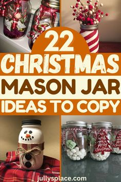 christmas mason jar ideas, christmas mason jar decor, mason jar gifts, christmas mason jars, snowy mason jars Mason Jars Christmas Centerpieces, Mason Jar Toppers Christmas, Mason Jar Crafts To Sell Extra Money, Decorated Jars For Gifts, Christmas Scent Mason Jar, Mason Jar Lid Decorating Ideas, Xmas Mason Jar Crafts Diy Christmas, Christmas Jam Jar Ideas