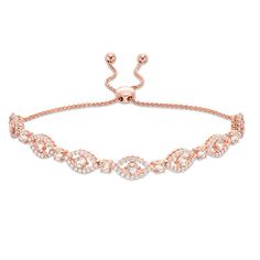 Top off any dressy look with this glamorous gemstone bolo bracelet. Fashioned in sterling silver with 18K rose gold plate, this flattering design features 3.5mm soft-pink morganites wrapped in open marquise-shaped frames lined with lab-created shimmering white sapphires. Alternating 3.0mm soft-pink morganites complete this delightful style. Buffed to a brilliant luster, this wheat chain bracelet adjusts up to 9.0 inches in length and secures with a bolo clasp and ball ends.