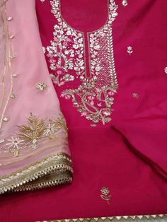 Item Overview ATHARVA Hand Embroidery Salwar Kameez/Embroidery Neck Hot Pink/Chiffon Gota Dupatta Baby Pink/Cutom Stitch/Tunic/Patiala/Anarkali/Churridar/ Dno. CH1676 Fabric: * Shirt - Chanderi Silk- Hand Embroidered Neck - Hot Pink color - 2.5 Mts - Beautiful Hand Embroidery * Dupatta: Chiffon Chinnon Dupatta Baby Pink- Beautiful Gota Work Dupatta/All over Embroidery - 2.5 Mts- Latkans Tassels * Bottom Santoon Silk 2.5 Mts. Excusive Hand Embroidered Party Wear Punjabi Suit. Customization: * Fab Hot Pink Punjabi Suit, Contrast With Pink Colour Suit, Chikankari Embroidered Dola Silk Anarkali With Straight Kurta, Chikankari Embroidered Straight Kurta Anarkali Set, Anarkali Churidar With Mirror Work And Straight Kurta, Anarkali Churidar With Mirror Work, Transitional Semi-stitched Kurta With Gota Work, Anarkali Chinon Churidar With Gota Work, Anarkali Salwar Kameez With Dabka Work For Diwali