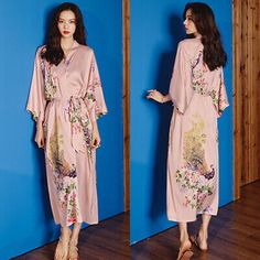 Great shopping ideas for Women Chinese Print Long Robe Satin Silk Bathrobe Sleepwear Night Gown Dress, Women's clothing V-neck Maxi Dress For Wedding Night, V-neck Maxi Dress For Wedding Night In Spring, Elegant V-neck Dress For Pajama Party, Feminine Maxi Dress For Wedding Night, Spring V-neck Nightgown For Home, Feminine V-neck Robe For Sleep, Spring V-neck Sleep Robe, Maxi Length Nightgown For Wedding Night In Summer, Floral Print V-neck Dress For Pajama Party