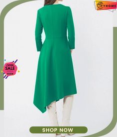 Work Fall A-line Long Sleeve Elegant Crew Neck Date Dresses Midi Dresses For Women, Date Dresses, Color Pick, Unique Designers, Types Of Dresses, Neck Pattern, Asymmetrical Dress, Midi Dresses, Spring And Fall