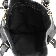 Gucci 'Britt' hobo bag in black smooth leather with with a large GG plaque in gold hardware. Features dual top buckle handles and a detachable crossbody strap. Brand = Gucci Condition = 7/10, Good. Some wear to leather body, scratching in metal hardware, wear to crossbody strap Dimensions = 16" x 13" x 0.25" top Handle = 9.5" Strap Drop = 12' Material = Leather Hardware = Soft Gold SKU = 10806-68 Gucci Bag With Gold-tone Hardware And Top Handle, Gucci Calf Leather Shoulder Bag With Branded Hardware, Gucci Calf Leather Bag With Branded Hardware, Gucci Top Handle Bag With Gold-tone Hardware, Gucci Crossbody Satchel With Gold-tone Hardware, Gucci Satchel With Top Handle And Branded Hardware, Chic Gucci Crossbody Satchel, Gucci Double Handle Bags With Gold-tone Hardware, Gucci Satchel With Detachable Double Handle