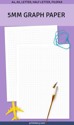 the 5mm graph paper is next to a pair of pencils and an airplane