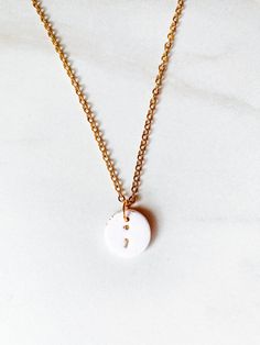 This necklace is a great way to  be mindful. 'Selah' is a word used to denote a pause, or a moment to reflect. Much like the semicolon. Use this necklace as a reminder to take time to pause in your day - to reflect on the good and be grateful in the midst of the hectic moments of your day to day. Chain length = 15 inches. If you would like a longer chain, please send a message after you order. If you are looking for initial necklaces, check out our other listing here: https://alittleselah.etsy.c Letter Charm Necklace, Gold Letter, Letter Charm, Polymer Clay Necklace, Clay Necklace, Chain Gold, Letter Charms, Gold Letters, Steel Chain