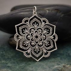 Sterling Silver Openwork Lotus Mandala Pendant - Poppies Beads n' More Mandala Necklace, Lotus Mandala, Lotus Pendant, Compass Pendant, Tiny Charm, Geometric Form, The Lotus, Rise Above, Feather Charms