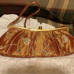 Measures 5” X 13” At Widest Point X 2.5”. The Rolled Strap Drop Is 8”. It Has A Snap Closure. Never Used But Has Been In Storage. Beautiful Embroidered Pattern Memorial Board, Evening Bags, Snap Closure, Personal Style, Bag Lady, Pattern, Women Shopping, Clothes, Color