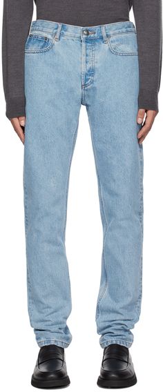 Tapered slim-fit non-stretch denim jeans. Fading throughout. · Belt loops · Five-pocket styling · Button-fly · Contrast stitching in tan Supplier color: Light blue Color Light Blue, Contrast Stitch, Color Light, A P, Stretch Denim, Apparel Accessories, Denim Jeans, Stitching, Light Blue