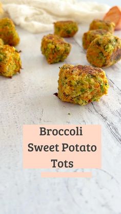 broccoli sweet potato tots on a table with the title text overlay