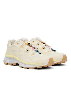 Beige XT-6 Sneakers by Salomon on Sale Beige Low-top Running Shoes With Rubber Sole, Sports Sneakers With Translucent Outsole In Cream, Beige Running Shoes With Vibram Sole, Sporty Cream Lace-up High-top Sneakers, Beige Low-top Sneakers With Translucent Outsole, Cream High-top Sneakers With Laces, Medium Fit High-top Running Sneakers Lace-up, Medium Fit High-top Lace-up Sneakers For Running, Cream Lace-up Running Shoes For Streetwear