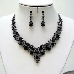 Black Diamond Set Jewelry, Party Jewelry Sets With Rhinestones And Alloy, Party Jewelry Sets With Jewels In Alloy, Alloy Jewelry Sets With Jewels For Party, Adjustable Alloy Jewelry Sets For Parties, Costume Jewelry Sets With Cubic Zirconia For Party, Costume Jewelry Sets For Party With Cubic Zirconia, Formal Rhinestone Alloy Jewelry Sets, Formal Alloy Jewelry Sets With Rhinestones