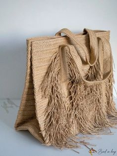 Bird in Bag - Womens Woven Bohemia Beach Shoulder Bag with Finge Staw Accents Summer Fringe Bags For Daily Use, Beige Fringe Shoulder Bag For Travel, Vacation Fringe Tote Bag, Vacation Fringe Tote Shoulder Bag, Natural Fringe Bags For Beach Season, Fringed Tote Shoulder Bag For Vacation, Fringe Tote Shoulder Bag For Vacation, Summer Fringe Bag For Everyday Use, Vacation Tote Shoulder Bag With Fringe