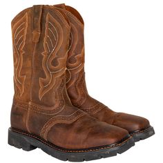 When you're on a job, you need boots that protect you. These Cody James Men's Broad Square Toe Western Work Boots feature a western stitched 11" shaft sits atop walking heel with a comfortable broad square toe profile while genuine leather surrounds your feet with a flexible shell of comfort. Inside, removable PU cushion insoles offer hours of comfort and support for all-day work or play. The durable, non-marking rubber outsole is oil and slip-resistant to keep your stride steady and safe. Cody Rugged Work Boots For Western-themed Events, Western Style Waterproof Boots With Reinforced Toe, Western Snip Toe Work Boots For Outdoor, Western Waterproof Boots With Reinforced Toe, Western Waterproof Boots With Reinforced Moc Toe, Western Style Waterproof Boots For Ranch, Rugged Steel Toe Boots For Western-themed Events, Rustic Moto Boots With Reinforced Toe For Ranch, Western Steel Toe Outdoor Boots