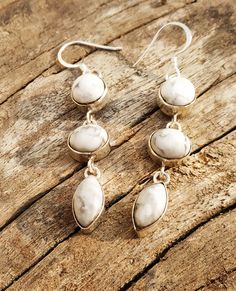 White Dangle Teardrop Earrings, Nickel-free White Dangle Teardrop Earrings, White Nickel-free Dangle Teardrop Earrings, Nickel-free White Dangle Jewelry, Handmade White Oval Earrings, White Sterling Silver Oval Earrings, White Oval Sterling Silver Earrings, White Teardrop Natural Stone Jewelry, White Dangle Pierced Jewelry