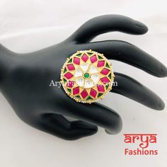 Kundan Jadau Ring/ Rajwadi Statement Ring Indian Wedding Rings, Vintage Bridal Ring, Kundan Ring, Ruby Bangles, Kundan Jewellery Bridal, Polki Necklace, Light Weight Jewelry, Golden Ring, Kundan Jewellery