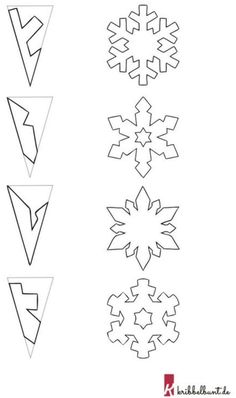 the snowflake pattern is shown in black and white, with four different shapes