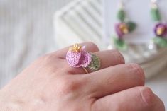 Handmade micro crochet sweet pea flower ring 14K gold plated ring with miniature crochet.  These ring are made with DMC cordonnet. They are lightweight and perfect for all-day wear. Ring are gold-plated brass from Korea. If you have any questions, please reach out to us via messages before purchasing. *All items are handmade and may contain minor imperfections & and a little color difference and variation between the picture and the actual item. But it doesn't make a big difference overall. Sinc Delicate Flower Ring As Gift, Delicate Flower Ring As A Gift, Delicate Pink Flower Ring Gift, Delicate Pink Flower Ring As Gift, Delicate Pink Flower Ring For Gift, Handmade Elegant Flower Ring For Gift, Delicate Handmade Flower Ring For Gift, Delicate Handmade Flower Ring As A Gift, Elegant Adjustable Crochet Jewelry