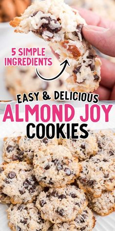 an image of almond joy cookies with text overlay