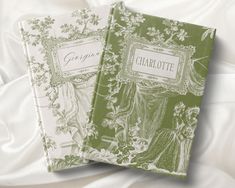 two green and white book covers sitting on top of each other