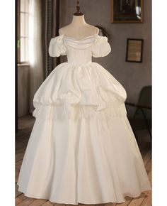 Get 10% off now! Buy princess ballgown lace satin wedding dress with pearls bubble sleeves at wholesale price online. Free shipping and pro custom service since 2009. Wedding Dress Alice In Wonderland, Vintage Wedding Dress Dolly Gown, Victorian Dress Wedding Dress, Wedding Dress Peter Pan Collar, 1800s Wedding Dress Steampunk, Wedding Dress Puff Long Sleeves, Wedding Dresses With Puff Sleeve, Wedding Dress With Mirror, Wedding Dress Heirloom