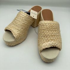 Universal Thread Nessa Women’s Platform Sandals Beige 10 Woven Tops And Around The Sole And Heel Memory Foam Perfect For Any Occasion The Heel Has A Scuff In The Material As Shown Measurements Are Shown New To Poshmark? Use My Code Hollyhobby669 To Receive $10 Off Your First Purchase . Fast Shipper Orders Placed By 1:30 Est Monday-Friday Non Holidays Shipped Same Day Beige Sandals With Woven Sole For Spring, Beige Block Heel Wedge Sandals For Spring, Beige Wedge Sandals For Spring Outings, Spring Beige Sandals With Woven Sole, Trendy Straw Heels For Vacation, Medium Width Heels For Spring Vacation, Beach Mules With Cushioned Footbed And Medium Width, Spring Sandals With Woven Sole And Medium Width, Beige Open Heel Wedge Sandals For Vacation