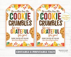 two cookie cookies are on the front and back of this printable treat bag topper