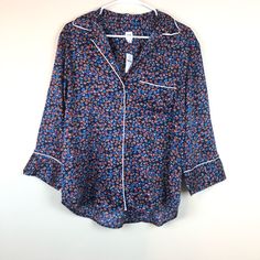 Gap Silky Pajama Button Top Pink Navy Floral Nwt! New With Tags! Length From Top Of Shoulder Down 23 Front 26 Back Pit To Pit 21 Inches Blue Floral Print Long Sleeve Sleepwear, Blue Sleepwear With Button Closure, Blue Sleepwear With Button Closure For Loungewear, Relaxed Fit Sleepwear With Button Closure For Pajama Party, Blue Button-up Sleepwear With Button Closure, Pink Sleepwear With Button Closure For Spring, Pink Button-up Sleepwear For Spring, Pink Button Closure Sleepwear For Spring, Blue Button Closure Sleepwear For Spring