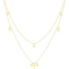 Olas d'Oro 22 Necklace - 14K Yellow Gold Dangle Crosses Layered Duet Necklace Elegant Gold-plated Chain Necklace With Dangling Charms, Elegant Gold Plated Chain Necklace With Dangling Charms, Elegant Pendant Necklaces With Dangling Charms, Yellow Gold Charm Necklaces With Cross Pendant, Elegant Gold Chain Necklace With Dangling Charms, Yellow Gold Dangle Clavicle Chain Necklace, Yellow Gold Dangle Clavicle Necklace, Yellow Gold Necklace With Delicate Chain And Cross Pendant, Yellow Gold Cross Necklace With Charms