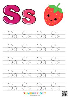 the letter s worksheet with an image of a strawberry and alphabets on it