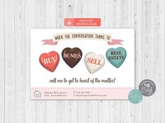 valentine's day conversation cards with hearts and the words real estate, real estate