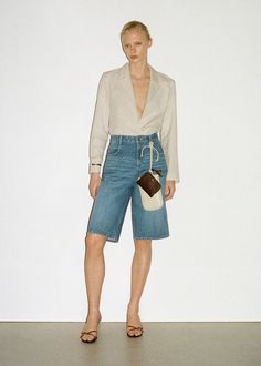 Straight-fit denim bermuda shorts - Woman | MANGO USA Jean Bermuda Shorts Outfit, Macrame Keychain Tutorials, Diy Macrame Keychain Tutorials, Denim Bermuda Shorts Outfit, Diy Macrame Keychain, Easy Diy Macrame, Bermuda Shorts Outfit, Macrame For Beginners, Long Denim Shorts