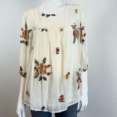 Nwot Anthropologie Fig And Flower 3/4 Sleeve Floral Embroidered Top L Boho Popover. See Picture For Details. Lightweight Lined Elastic Cuff Item Is Sold As Pictured. Please Check Pictures Of Measurements If The Size Will Work For You. Contact For Additional Information. Spring Bohemian Half-sleeve Blouse, Spring Bohemian Half Sleeve Blouse, Bohemian Half Sleeve Blouse For Spring, Casual Blouse With Floral Embroidery And Half Sleeves, Spring Tops With Floral Embroidery And Half Sleeves, Fall Floral Print Half Sleeve Blouse, Floral Embroidered Top For Fall Vacation, Floral Embroidered Top For Vacation In Fall, Summer Beige Blouse With Floral Embroidery