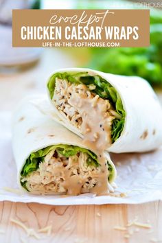 chicken caesar wraps with sauce and lettuce on top