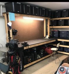 a garage with lots of storage and equipment