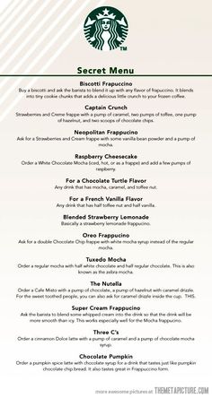 the menu for starbucks's secret menu