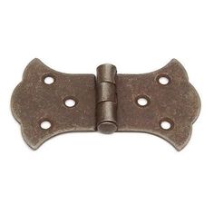 an antique brass plated door hinge with holes