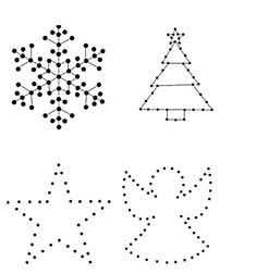 four different types of christmas trees are shown in black and white, with dots on the bottom