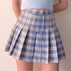 - Super Cute New Without Tags Baby Blue Plaid Mini Skirt - Side Zipper And Button - Size Xs - Never Worn, Perfect Condition Y2k Blue Cotton Mini Skirt, Preppy Plaid Tennis Skirt For Summer, Blue Retro Cotton Skort, Retro Blue Cotton Skort, Blue Mini Length Y2k Skort, Blue Mini Skort Y2k Style, Cute Summer Pleated Skirt, Fitted Y2k Blue Skirt, Fitted Blue Y2k Skirt